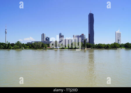 Donau Skyline, Wien, Österreich Stockfoto