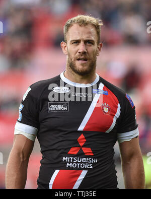 Salford, UK, 16. 6. 2019. 16. Juni 2019. AJ Bell Stadium, Salford, England; Rugby League Betfred Super League, Salford Rote Teufel vs Wakefield Trinity; Lee Funk von Salford der Roten Teufel. Dean Williams/RugbyPixUK Stockfoto