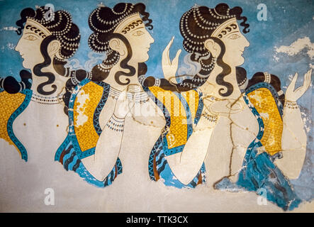 Griechenland - Kreta - Heraklion Knossos Palast - Fresco Ledies in Blau Stockfoto