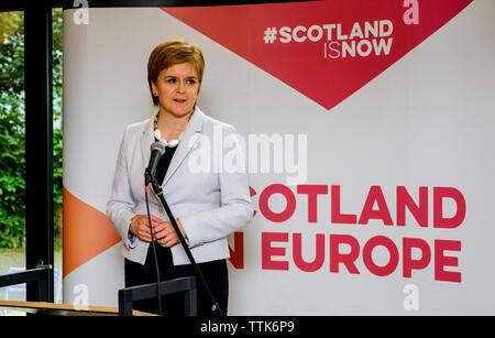 Nicola Sturgeon, Erster Minister Schottlands Öffnen der Made in Schottland Festival in Brüssel am 11. Juni 2019 Das Edinburgh Festival Fringe, hielt ich Stockfoto