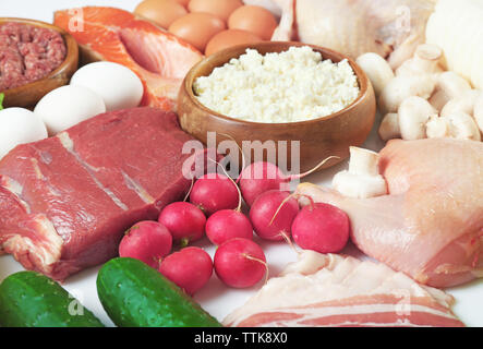 Produkte, die Proteine und Fette, in der Nähe Stockfoto