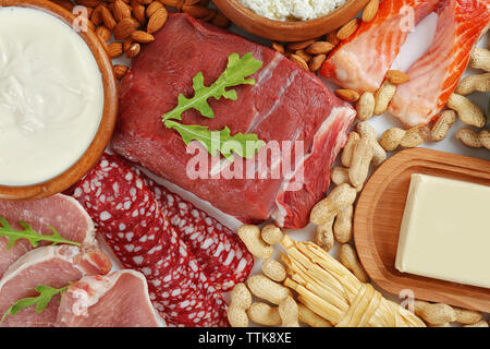 Produkte, die Proteine und Fette, in der Nähe Stockfoto