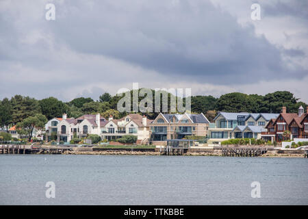 Sandbänke und Pool Hafen aus dem Studland Halbinsel, Dorset, England. Großbritannien Stockfoto