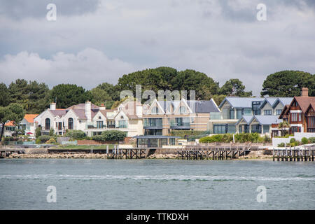 Sandbänke und Pool Hafen aus dem Studland Halbinsel, Dorset, England. Großbritannien Stockfoto