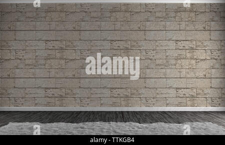 Zement block Wand in grunge Zimmer Stil und weissen Teppich. 3D-Rendering Stockfoto
