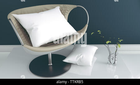 Neutrale Einrichtung mit samt Sessel auf leere Blau dunkler Hintergrund. 3D-Rendering Stockfoto