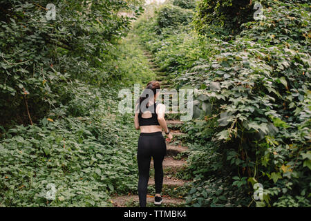 Frau läuft die Treppe hinauf in Park Stockfoto