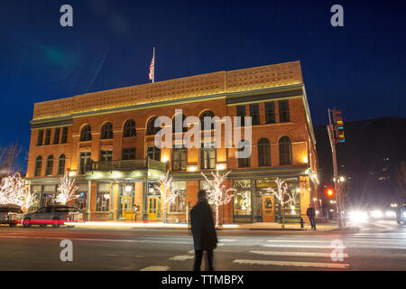 USA, Colorado, Aspen, das Hotel Jerome at Night, Main Street Stockfoto