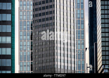 Frankfurt am Main, Wolkenkratzer im Financial District, unterschiedlichen Fassaden, Details, Stockfoto