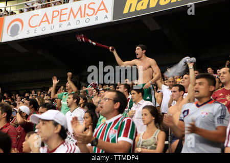 Brasilien, Rio de Janiero, Fans jubeln und innerhalb von Joao Havelange oder Engenhao Stadium, Flumanense vs Gremio feiern Stockfoto