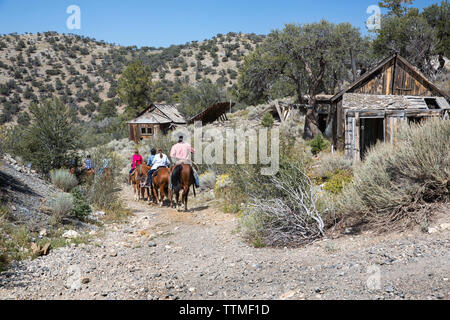 USA, Nevada, Brunnen, Gäste können in Horse-Back Reiten Ausflüge teilnehmen, während Ihres Aufenthaltes im Mustang Monument, einer nachhaltigen Luxus Eco friendly re Stockfoto