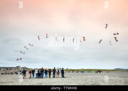 USA, Washington State, Long Beach Halbinsel, internationale Drachenfest, Multiline Präzision Drachen fliegen Wettbewerb Stockfoto