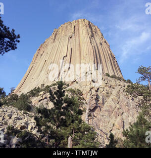 Low Angle View der Devils Tower Stockfoto