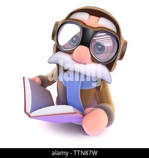 3D-Render eines lustigen Cartoon Airline Pilot Charakter ein Buch lesen Stockfoto