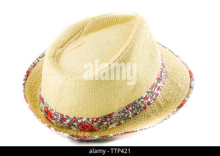 Sommer Strand Stroh Hut auf weißem Hintergrund Stockfoto