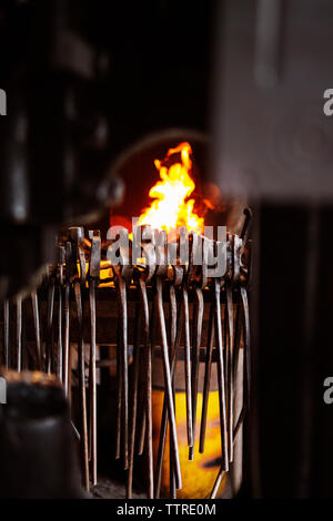 Unterschiedlichen metallischen Zange gegen Feuer im Werk Stockfoto