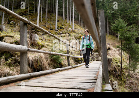 Weibliche Wanderer zu Fuß auf der Promenade von Wald Stockfoto