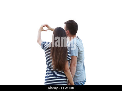 Junges Paar Hände halten in der Form des Herzens Stockfoto
