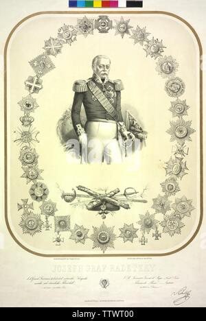 Josef Graf Radetzky, Bild mit seinem Orden und Auszeichnungen, Lithographie von Konrad Grob. Wappen umgeben. Faksimile der Signatur Service Beschreibung und Erklärung der Auftrag Seite PG III/7/45 a, Additional-Rights - Clearance-Info - Not-Available Stockfoto