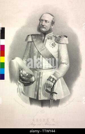 George V. König von Hannover, Lithographie von W. Jab basierend auf einem Foto, Additional-Rights - Clearance-Info - Not-Available Stockfoto