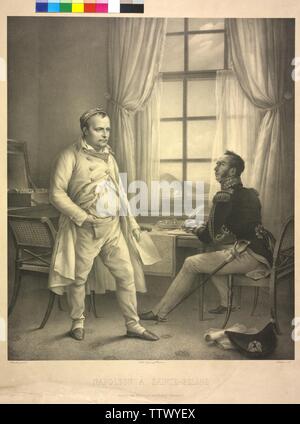 Napoleon auf St. Helena, das Diktieren der allgemeinen Gourgaud Einhalt geboten wurde seine Lebensgeschichte, Lithographie von zephirin Belliard basierend auf einem Gemälde von Karl von Steuben, Additional-Rights - Clearance-Info - Not-Available Stockfoto