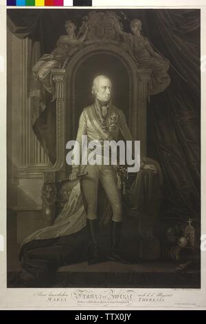 Franz II., Kaiser des Heiligen Römischen Reiches, Bild (volle Länge, stehende, halb auf der rechten), Aquatinta von Johann Zitterer, zusammen mit Karl Robert Schindelmayer, Additional-Rights - Clearance-Info - Not-Available Stockfoto