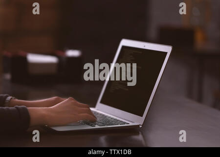 Frau mit Laptop im Cafe Stockfoto