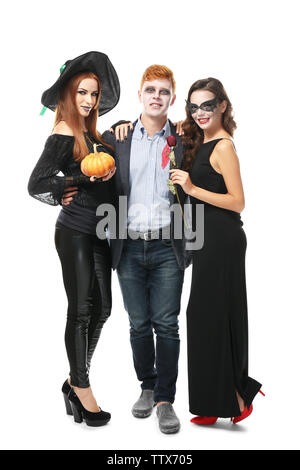 Junge Menschen in verschiedene Kostüme für Halloween, isoliert auf Weiss gekleidet Stockfoto