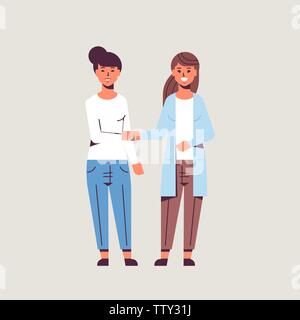 Geschäftsfrauen handshaking Geschäftspartner paar Hand schütteln während der Sitzung Vereinbarung Konzept der Partnerschaft weiblichen Kollegen gemeinsam flach Stock Vektor