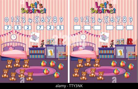 Ein mathe Subtraktion Arbeitsblatt Abbildung Stock Vektor