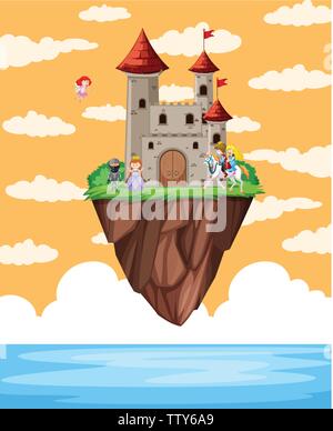 Schloss schwimmende Insel Szene Abbildung Stock Vektor