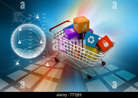 Anwendungssymbol Konzept in Trolley Stockfoto