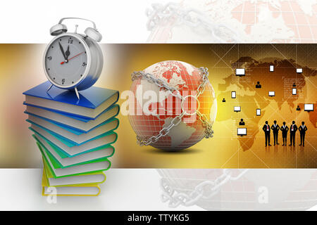 Wecker auf Bücher Stockfoto