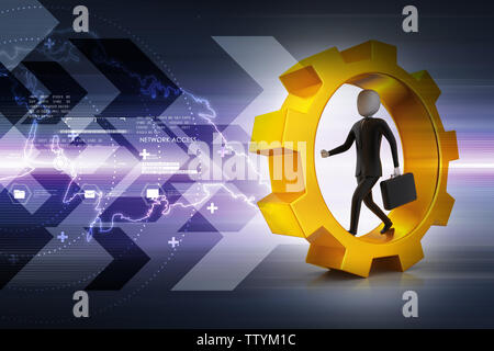 Business-Mann läuft in Zahnräder Stockfoto