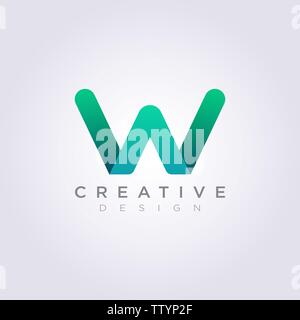 Vektor Logo Symbole Symbole Buchstaben W eine Farbe Grün. Stock Vektor
