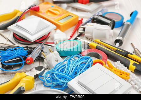 Detailansicht der Elektriker Werkzeuge Stockfoto