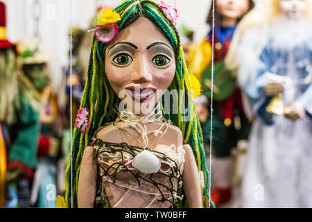 Detail einer Puppe in einer Puppe Shop in Prag, Tschechische Republik. Stockfoto