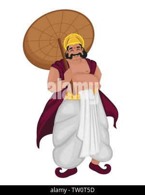 Happy Onam Festival in Kerala. König Mahabali. Vector Illustration auf weißem Hintergrund. Stock Vektor