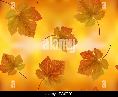 Orange Traube Blätter nahtlose Muster auf Herbst Hintergrund. Die nahtlose Vektor. Stock Vektor