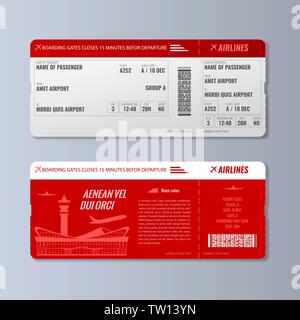 Airline Bordkarte oder Flugticket design Vorlage. Doppelzimmer Seite realistisch Vector Illustration. Stock Vektor