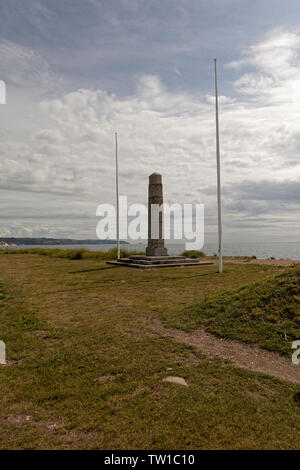 Slapton Sands Monument Strand Stockfoto