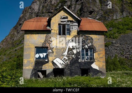 Verlassenes Haus, Hov, Gimsoya, Lofoten, Norwegen. Stockfoto