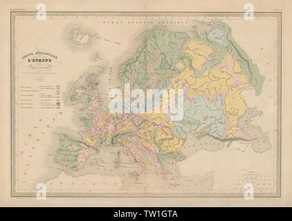 Carte Géologique de L'Europe. Geologische Karte von Europa. MALTE - Brun c 1871 Stockfoto