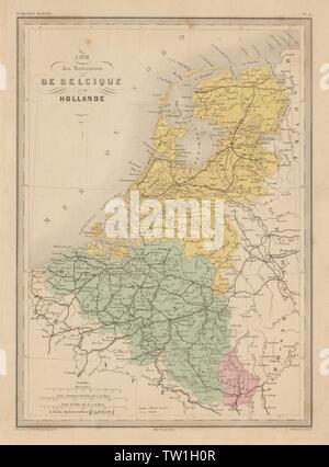 Belgique et de Hollande. Belgien & Niederlande. Benelux. MALTE - Brun c 1871 Karte Stockfoto