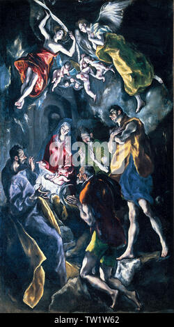 Domenikos Theotokopoulos,, El Greco, die Anbetung der Hirten, adorazione dei Pastori, Religion, religione, Museo Nacional del Prado, Madrid Stockfoto