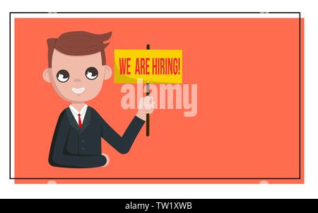 Geschäftsmann Holding, mit der wir die Einstellung Text sind. Flache Darstellung mit Copyspace. Stock Vektor