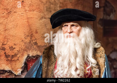 ISTANBUL, Türkei - 16. MÄRZ 2017: Leonardo Da Vinci Wachsfigur bei Madame Tussauds Museum in Istanbul. Stockfoto