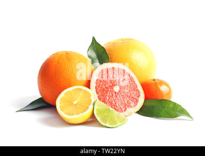 Zitrusfrüchte auf weißem Hintergrund Stockfoto