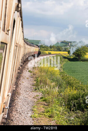 Blick entlang der Schlitten von der West Somerset Railway, Somerset, England Großbritannien Stockfoto