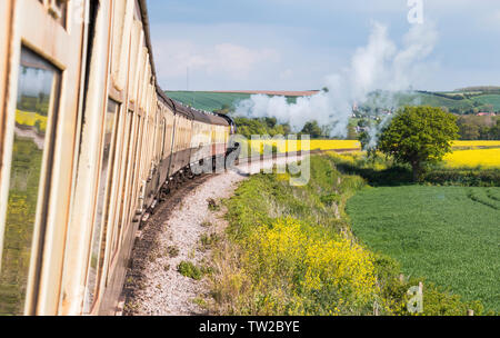 Blick entlang der Schlitten von der West Somerset Railway, Somerset, England Großbritannien Stockfoto